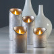MOVINFLAME 3 CANDELE LED IN VERA CERA GLITTER ARGENTO CON TELECOMANDO - 7,5CM / 12,5CM / 18CM