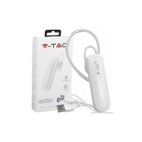 V-TAC VT-6700 AURICOLARE BLUETOOTH HEADSET COLORE BIANCO - SKU 7701