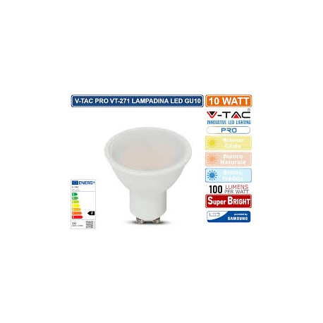 V-TAC VT-271 LAMPADINA LED GU10 10W FARETTO SPOTLIGHT SMD CHIP SAMSUNG - SKU 21878 / 21879 / 21880